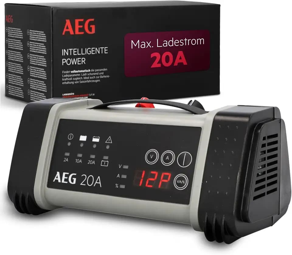 AEG Mikroprozessor Batterieladegerät LT 20, 20A für 12/24V Autobatterien, 9-stufig, Power Supply, intelligente Ladefunktion, automatischer Temperaturausgleich, Schwarz/Grau