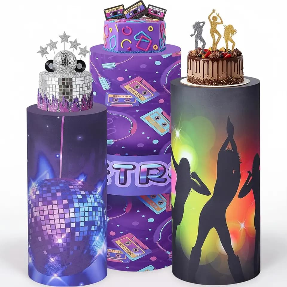 Mindsoft 3 Set Cylinder Stand Covers for Party, Purple, Kpop