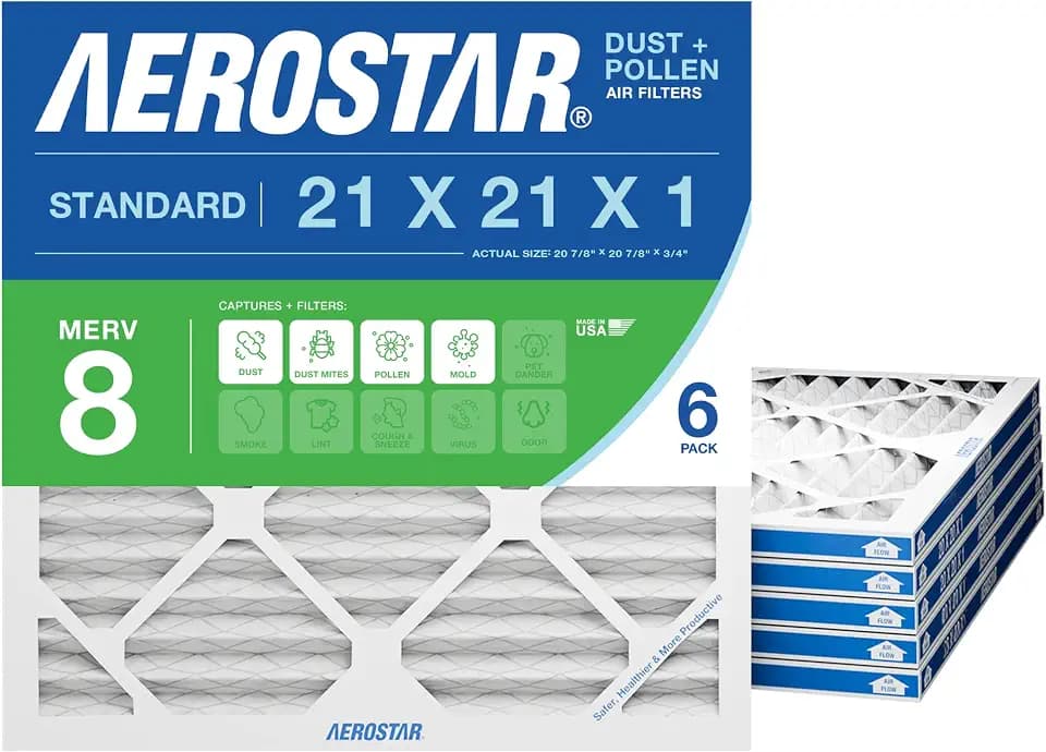 Aerostar Air Filter 21x21x1 MERV 8 AC Filter, HVAC, Furnace Filter, 6 Pack