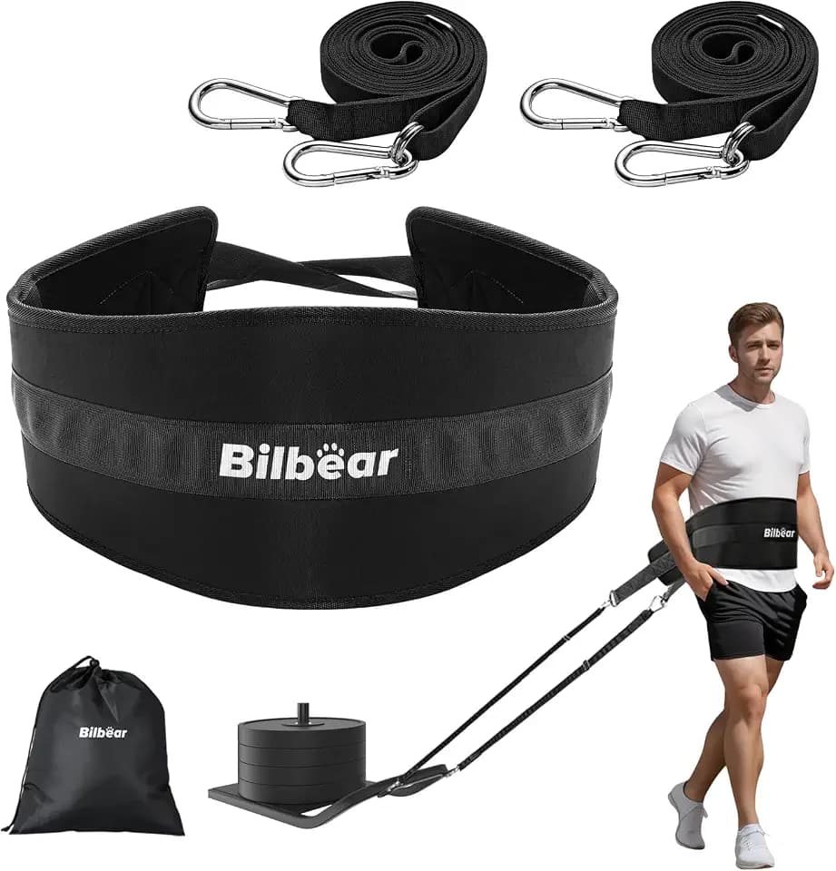 Sled Pulling Belt,Adjustable Sled Training Waist Belt, Belt for Pulling with 2 Pulling Straps & 4 Hooks,Weight Sled Pull Belt for Tire Pulling, Squat,Leg Muscles Strength Training,Resistance Training,Core Power Workout