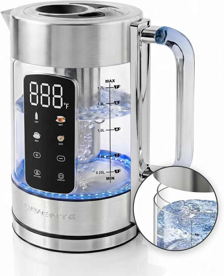 OVENTE 1.7L Glass Electric Kettle with Tea Infuser, Silver KGD913S