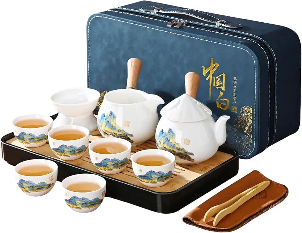 Chinese Tea Set Traditional, Chinese Gongfu Tea Set with 6 Cups, Sidehandle Kung Fu Tea Set for Adults (QLJS Sidehandle6)