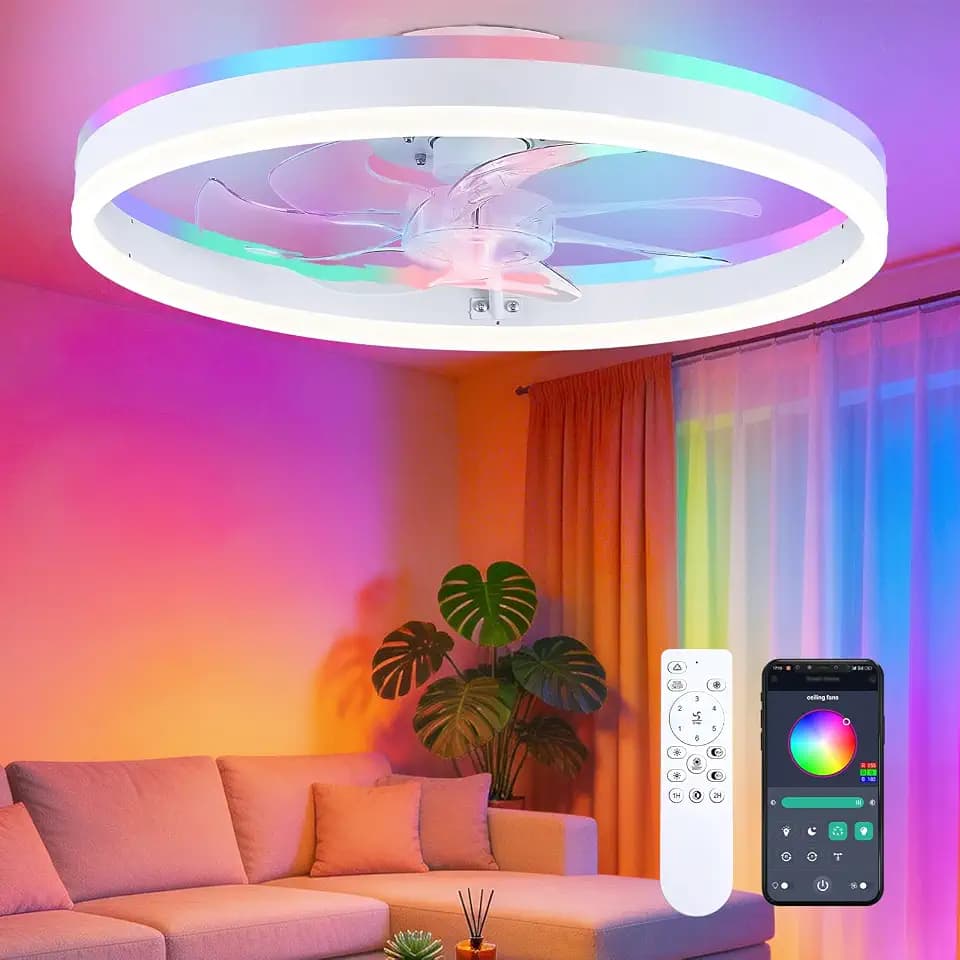 20" Low Profile Ceiling Fans with Lights and Remote,White Fandelier