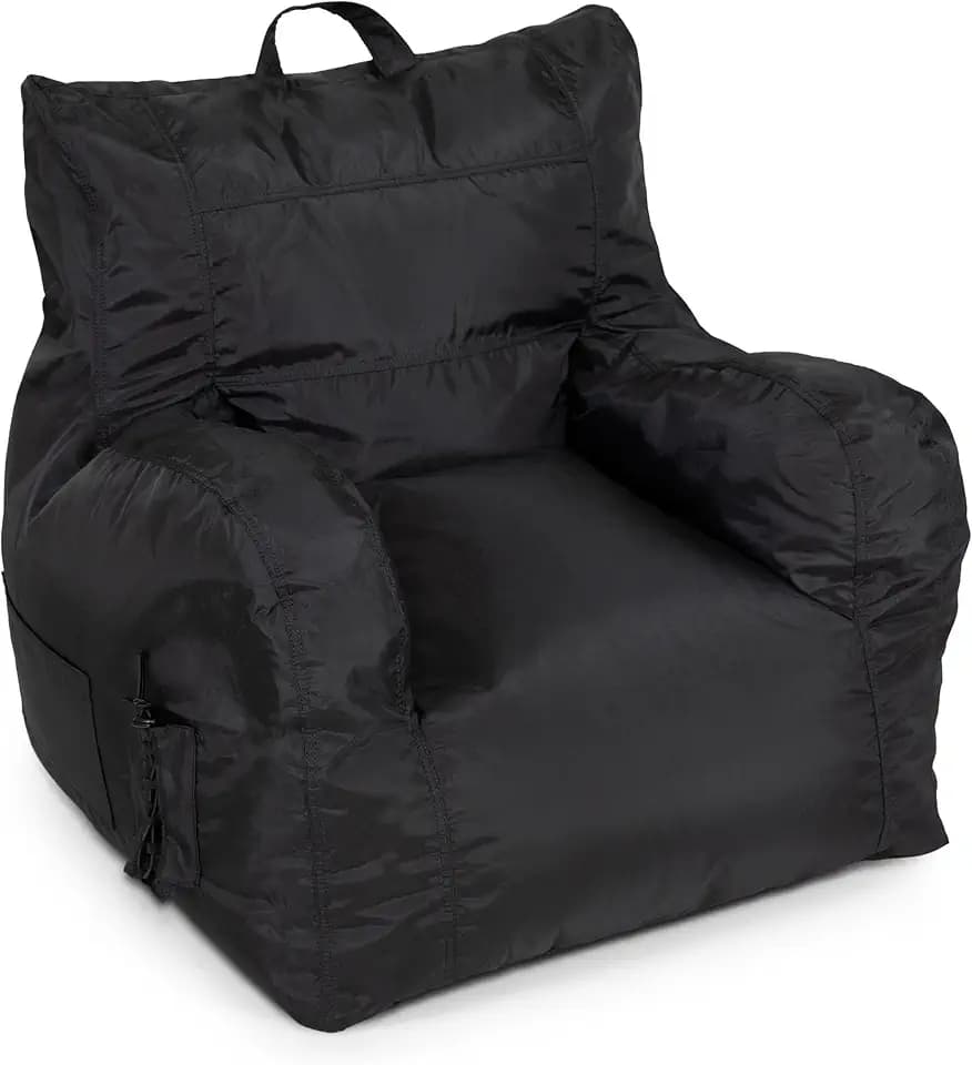 Big Joe Dorm Bean Bag Chair with Drink Holder and Pocket, Black Smartmax, Durable Polyester Nylon Blend, 3 feet