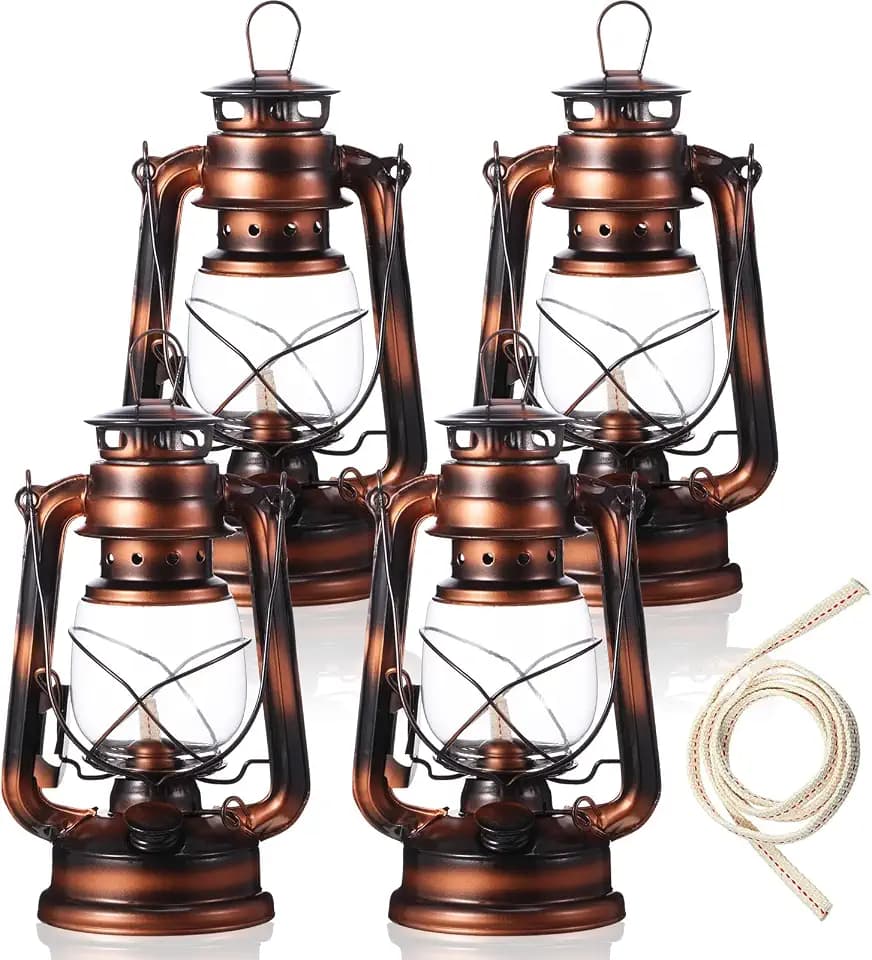 Honoson 4 Pcs Hurricane Lanterns Oil Lamps with Wick Decor,Bronze,10 Inch