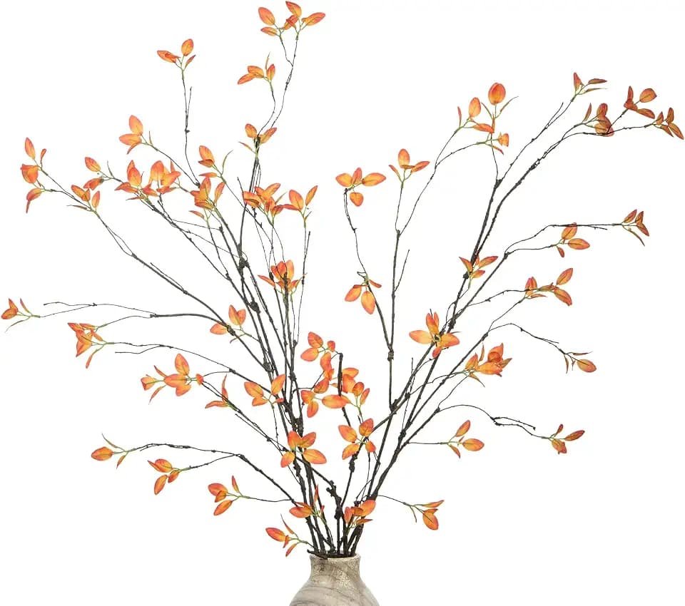 DuHouse 34" 5Pcs Fake Fall Greenery Stems Artificial Ficus Branches(Orange)
