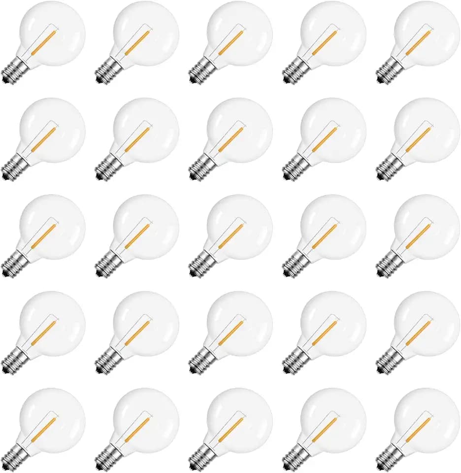 Meconard 25 Pack G40 LED Outdoor String Light Replacement Bulbs, Warm White
