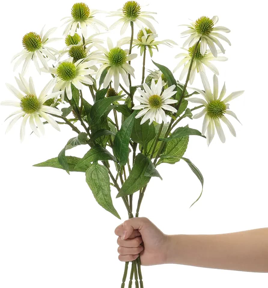 Knitgrip 4 Pack White Artificial Coneflower Stems 29" Faux Echinacea Decor
