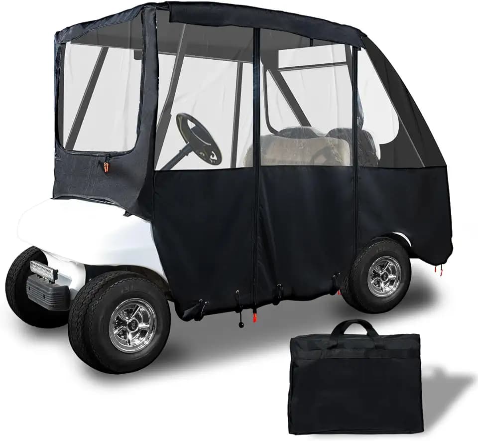 Tecoom Golf Cart Enclosure 2/4/6 Passenger, Golf Rain Cover 600D Waterproof Snowproof, Door Zippers, Clear Windows and Windproof Hooks, Universal Fit for EZGO, Yamaha, Club Car