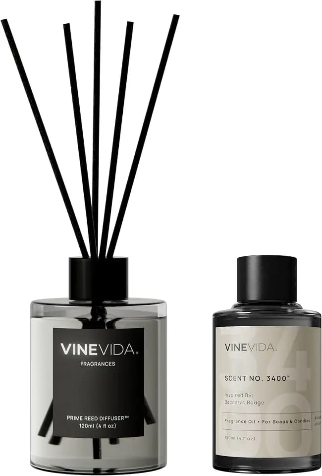 VINEVIDA Prime Reed Diffuser for Home & Bathroom | Long-Lasting Scent Sticks Set | Oil Stick Diffuser | Bathroom Scent - Room Fragrance No. 3400 - Inspired by: Baccarat