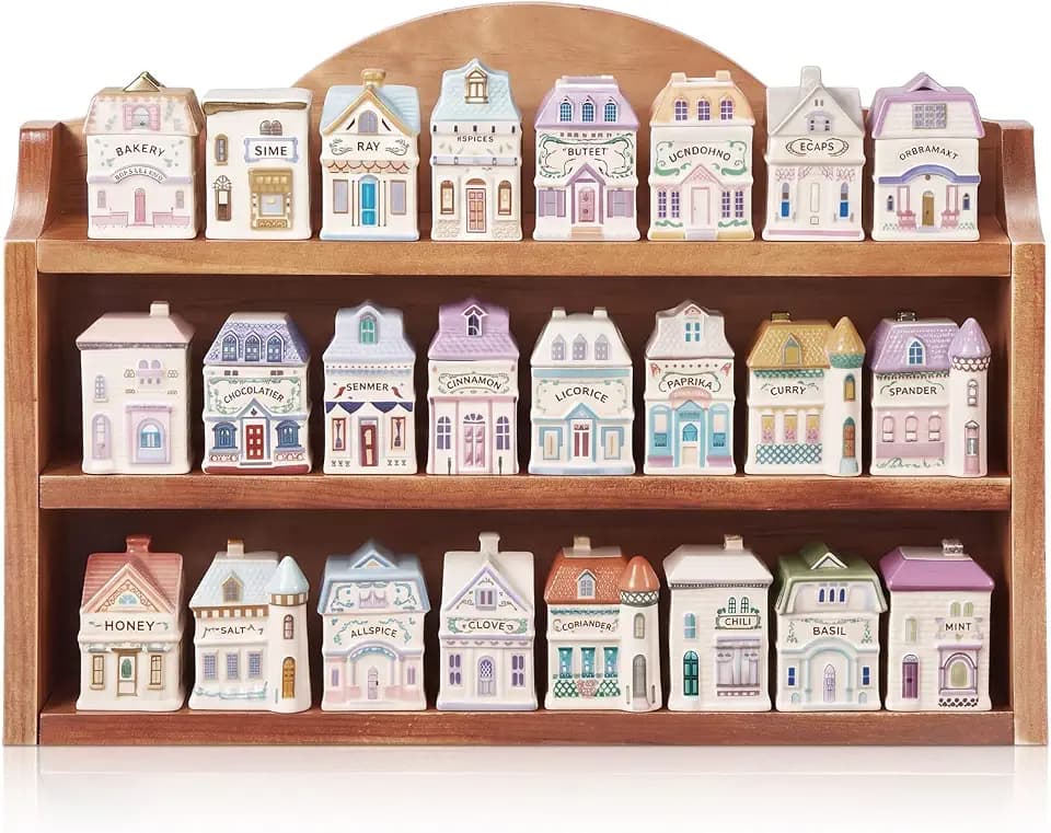 Chunful Vintage Spice Rack Wooden Village Style Hanging Display Jars Shelf