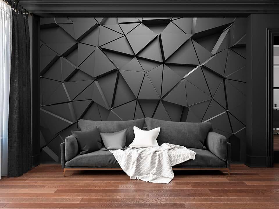 Black Geometric Figures 3D Wallpaper Mural 182" x 122"(Not Peel and Stick)