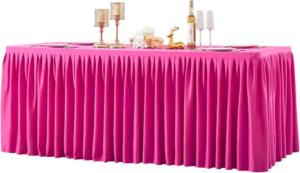 1 Pack Hot Pink Rectangle Table Clothes for 8 Foot Tables, Polyester Wrinkle Free Fitted Tablecloths 8ft Stretch Table Cover with Skirt for Wedding, Birthday, Parties, Trade Show, Craft Show