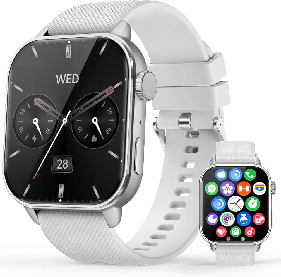 MFVLP Smartwatch Herren Damen, 1,85" HD AMOLED Smart Watch, Silber