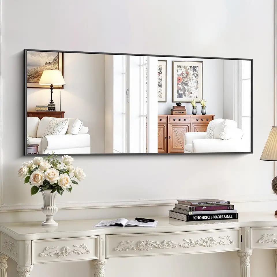 KOCUUY Black Mirror 20x48 Inch, Metal Framed Mirror for Bedroom, Modern Decorative Wall Mirror for Living Room Bathroom, Hang Horizontal/Vertical