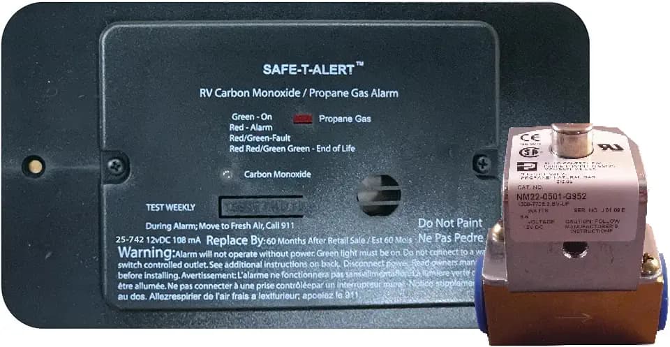 Safe-T-Alert 25-742-R-BL-TR-KIT Flush Mount Combination Carbon Monoxide/Propane Alarm with Trim Ring 12V DC Hard Wire with Solenoid Valve - Black