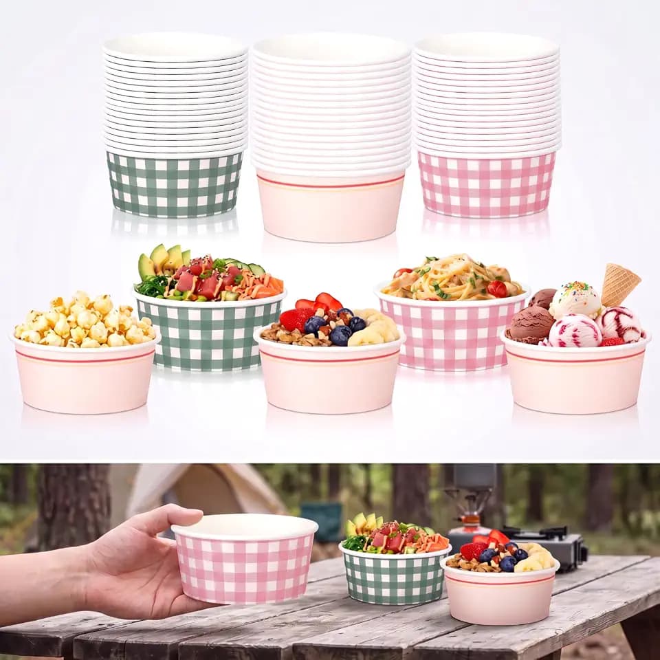 50 Pcs Gingham Paper Bowls Camp Bachelorette Decorations, 12 oz