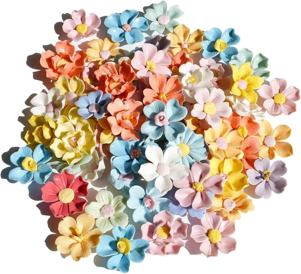 Lanyani 10 Pieces Handcrafted Ceramic Flowers for Mosaic Crafts, Variety Petal Glass Mosaic Tiles Mixed Bright Color Porcelain Blossom for DIY and Decorations