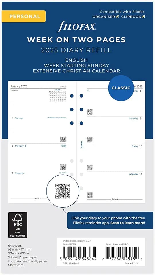 Personal Week on two pages English Sunday start 2025