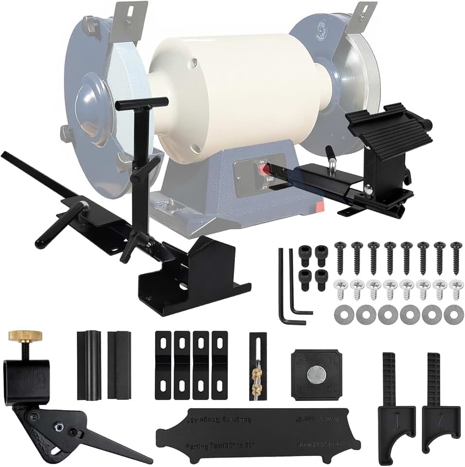 Sharpening System for 6 Inch Grinders for Lathe Turning Tools, Chisels, Skews & Gouges with Quad Jig & Setup Blocks