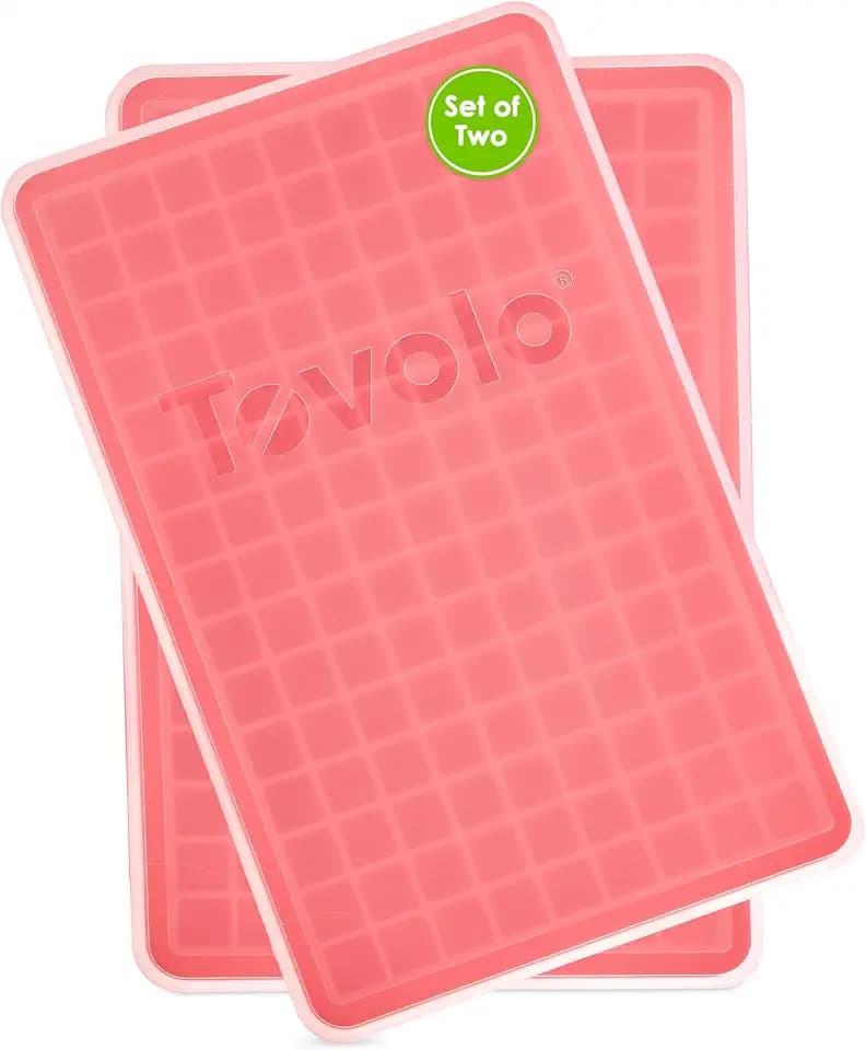 Tovolo Mini Ice Cube Tray with Lid Pack of 2 Small Ice Maker for Freezer, Silicone Mini Ice Cube Trays Small Square Nugget Ice Makes 270 Tiny Cubes BPA Free Stackable Dishwasher Safe, Candy Apple Red