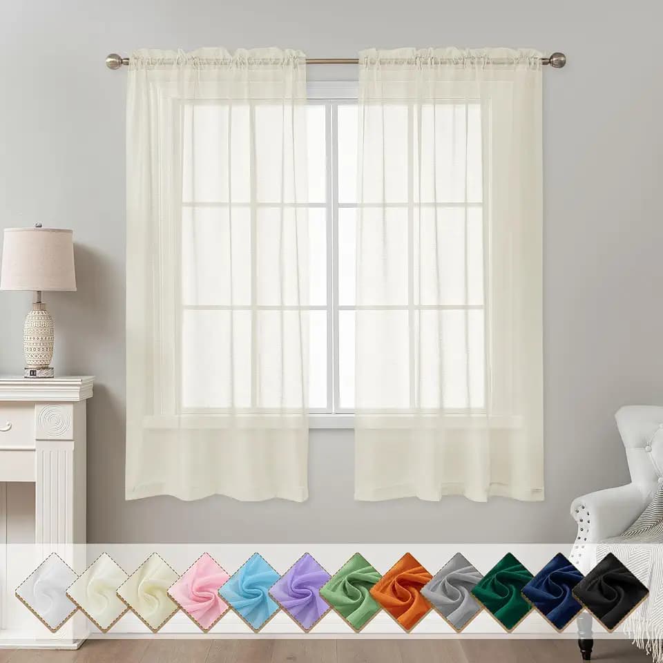 Natural Sheer Curtains 63 Inch Length Rod Pocket