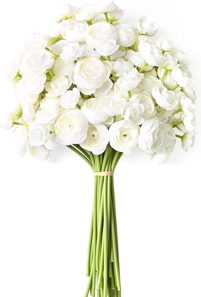 Waipfaru Ranunculus Artificial Flowers, 36Pcs 14In Fake Peonies Artificial Flowers, White Faux Flower for Vase Silk Flower Real Touch Faux Peony Bulk for DIY Wedding Bouquet Home Bridal Shower Decor