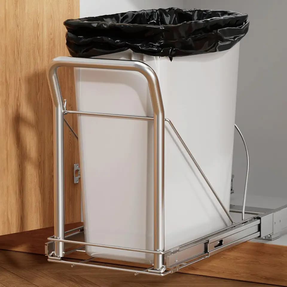 Pull Out Trash Can Under Cabinet w/ Soft-Close, Stainless Handle, Chrome