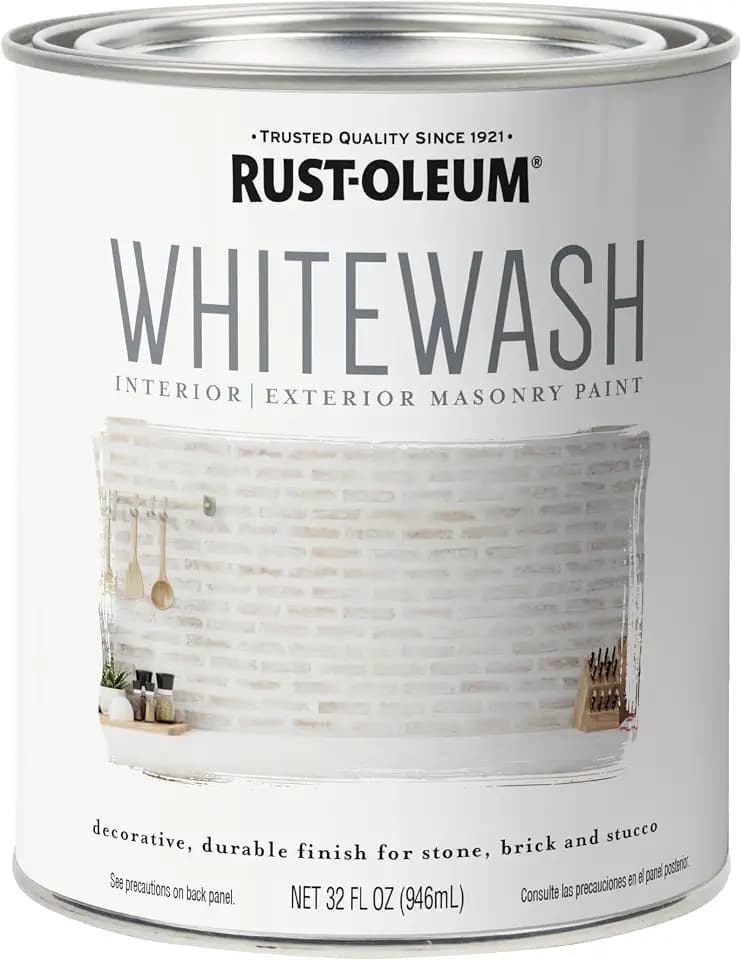 Rust-Oleum Whitewash Interior and Exterior Masonry Paint | For Brick, Stone, Stucco, Wood and More | Self-Priming and Self-Sealing | Customizable Coverage | Low Odor and Low VOC | Quart