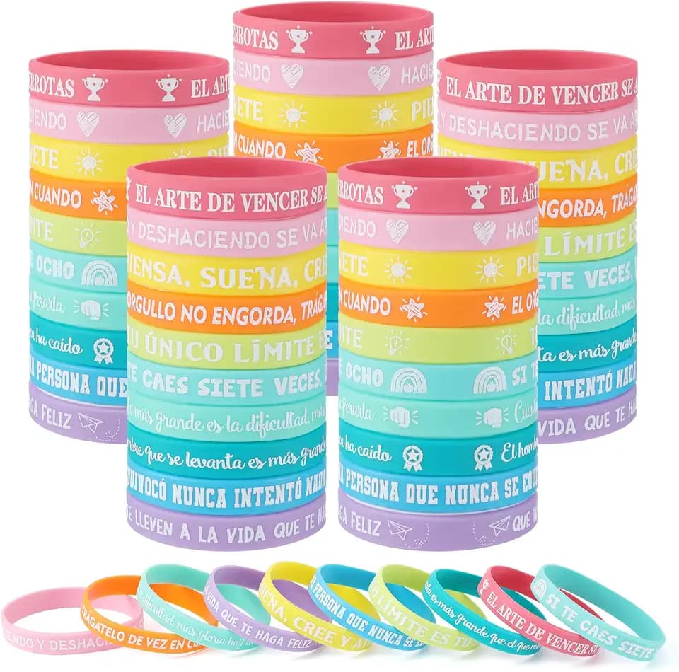 60 Pack Hispanic Heritage Month Spanish Motivational Wristbands, Colorful