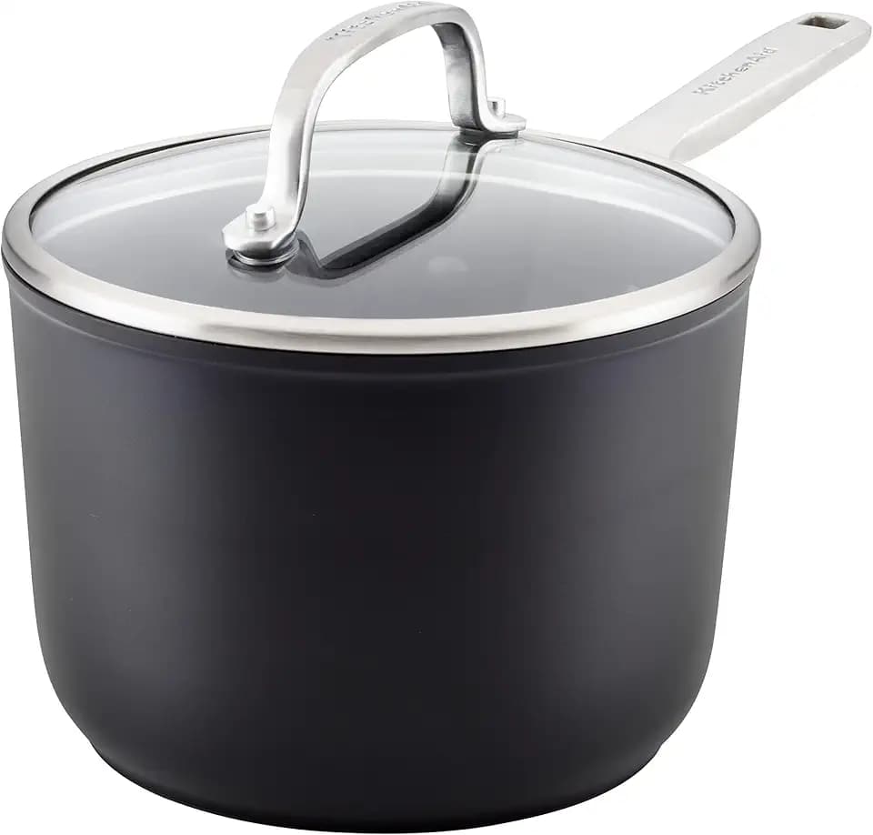 KitchenAid Hard-Anodized Induction Sauce Pan with Lid, 2-Quart Saucepan
