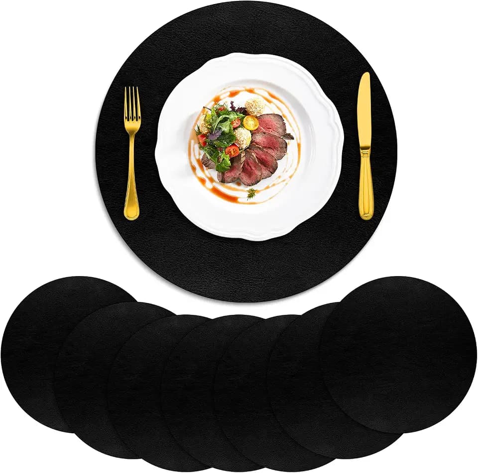 ADRIMER Round Placemats Set of 8, Heat Resistant 13 Inch, Black