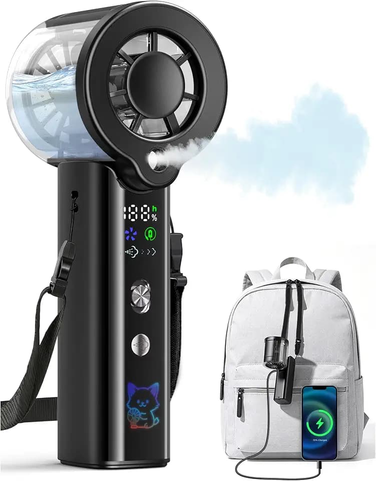 Portable Misting Fan with Mist, 3-in-1 Rechargeable Handheld 4000mAh