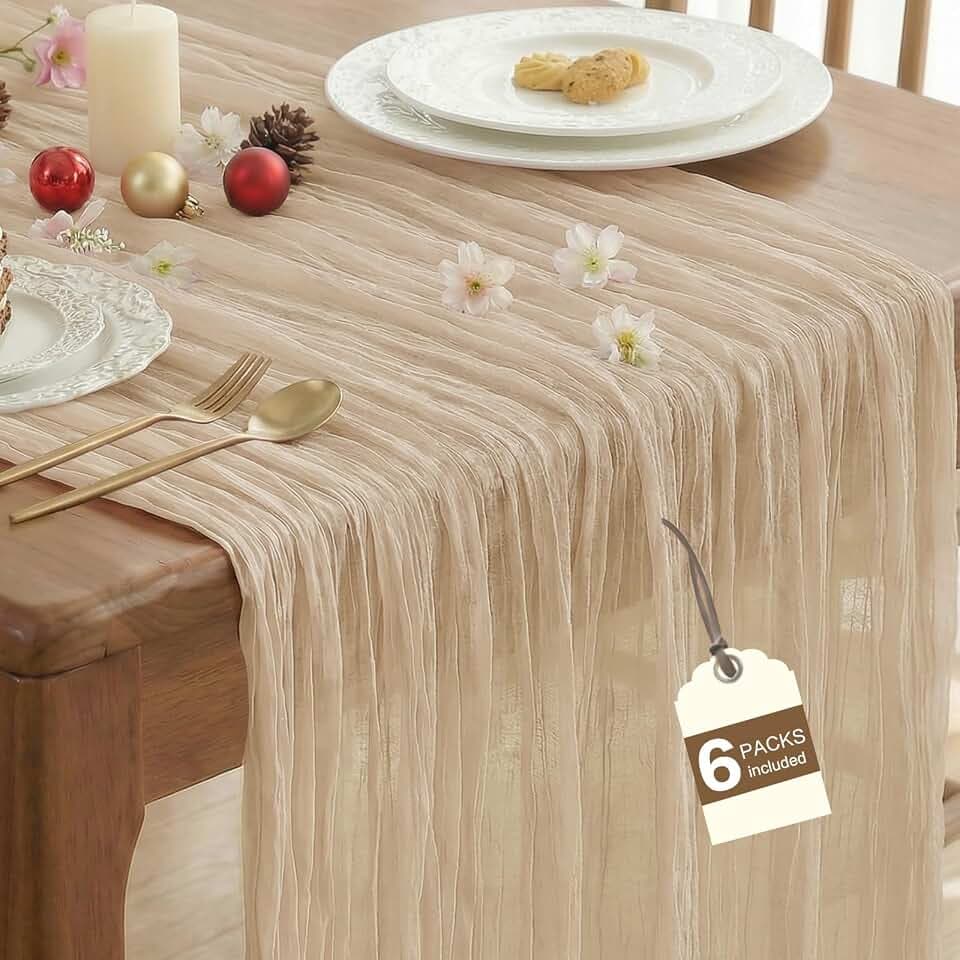 6 Pack Nude Cheesecloth Table Runner for Birthday Party Home Decor