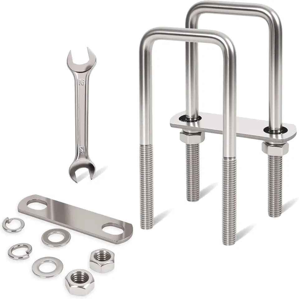 2 Pcs M10 Square U Bolts 2 Inch Wide, 3/8" x 2"W x 5-1/8"L