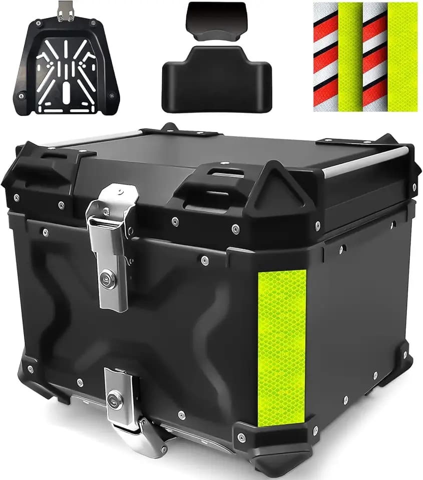 VOKKA Topcase Motorrad, 45L Aluminiumlegierung, Schwarz