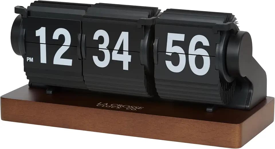 La Crosse Technology 536-526B Rollins Mechanical Black Flip Analog Quartz Tabletop Clock
