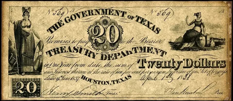 Posterazzi Banknote Nnote For Twenty Dollars Issued By The Treasury Department Of The Government Of Texas At Houston April 1838. by Poster Print by by, (18 x 24)