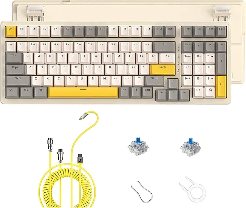 ZIYOU LANG K3MAX Kabelgebundene Hot-Swap-fähige Mechanische Gaming-Tastatur mit Spiral-USB-C-Kabel, 100 Tasten, Kompaktes Layout, 19 RGB-Tastatur mit Backlit, Blauer Schalter für Win/Mac-Käse