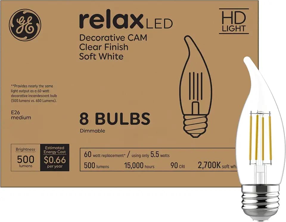 GE Relax LED Light Bulbs 60W Soft White Decorative Medium Base 8 Pack