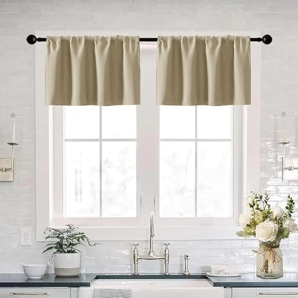 XTMYI Small Curtains for Basement Window,Blackout Room Darkening Valances for Living Room Set of 2 Pack,Natural Beige