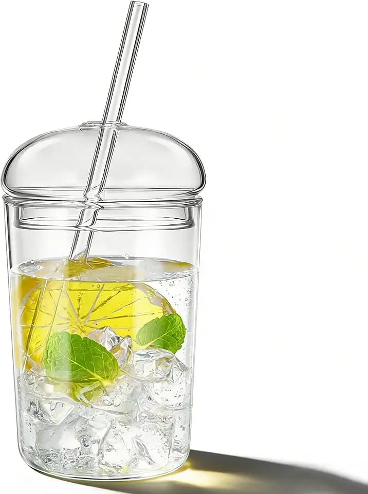DOITOOL Glass Cups with Lid and Straw, 16 oz Clear Iced Coffee Cup, Reusable Matcha Tumbler for Smoothie Juice, Aesthetic Borosilicate Beverage Drinkware