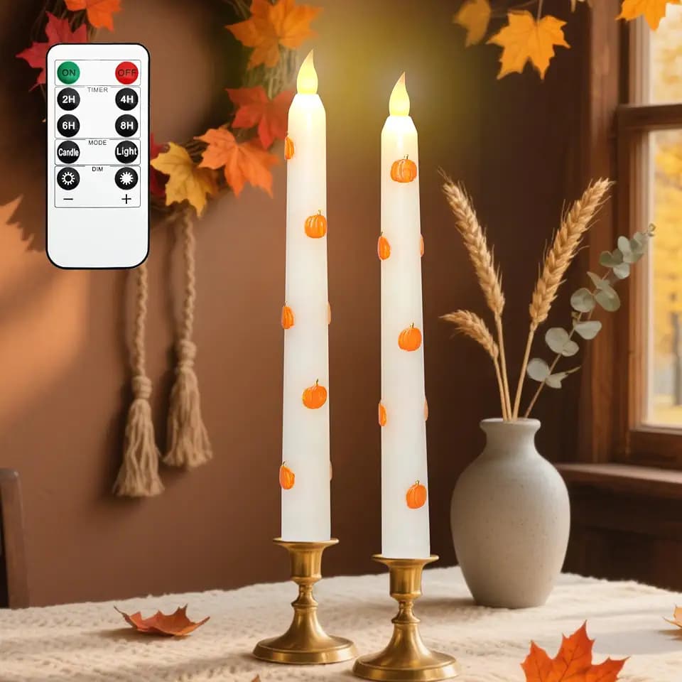 Impress Life Fall Flameless Taper Candles, Battery Operated with Remote