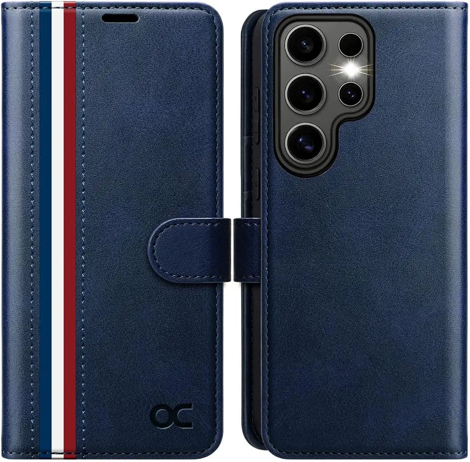 OCASE Lederhülle für Samsung Galaxy S25 Ultra 5G Hülle Klappbar Stilvol Blau