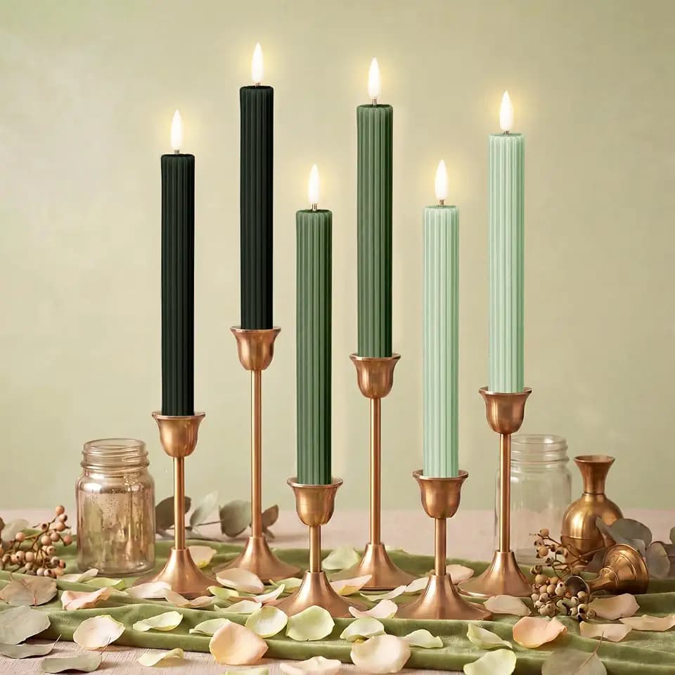 Conelist 6 Pack LED Flameless Taper Candles Battery Operated, Sage Green