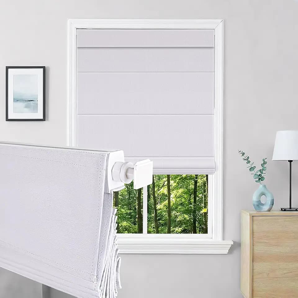 Artpuch No Drill Cordless Roman Shades for Windows, 27" W x 64" H Blackout Window Shades with UV Protection, Privacy Roman Window Blinds for Bedroom Living Room Indoor Office, White 14 (We Customized)