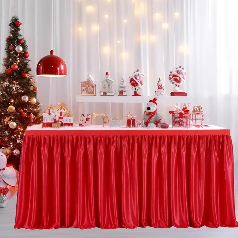 Albassa Polyester Table Skirt for Rectangle Tables Wrinkle Resistant Pleated Ruffle Table Cloth for Banquet, Wedding, Baby Shower, Display Gift Dining Table (Red, 6ft, 72in(L) X30in(H))