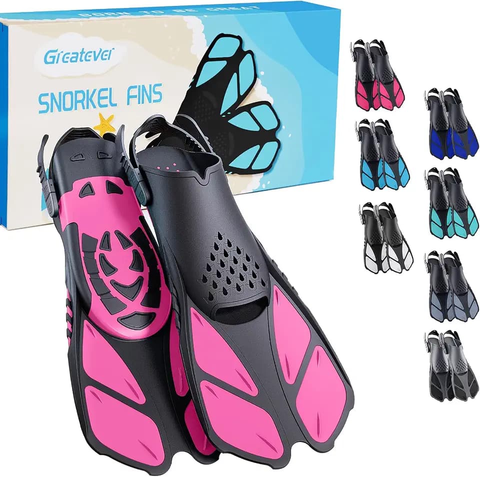 Greatever Snorkel Fins, Travel Size Short Flippers for Snorkel Swim Diving