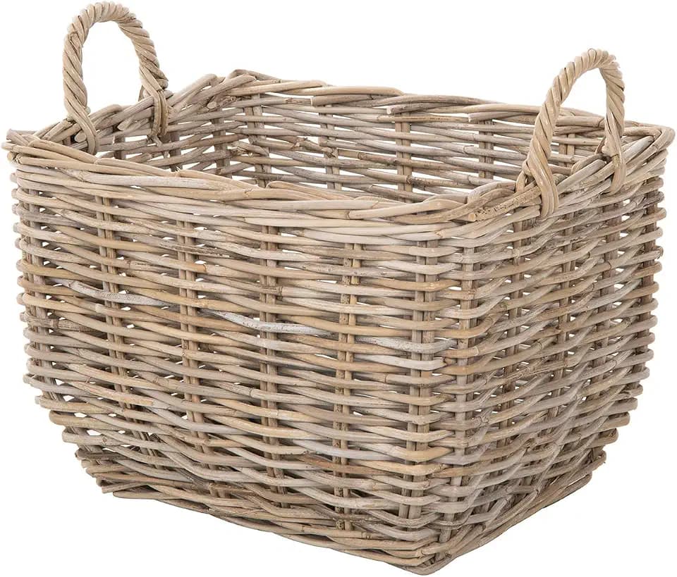KOUBOO Rectangular Wicker Basket with Handles, Large Storage Organizer Gray