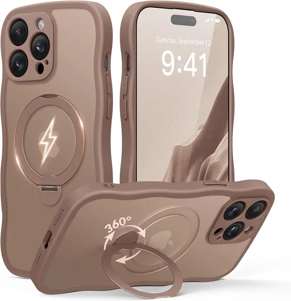 GolbinBox for iPhone 14 Pro Max Case with 360° Spin Magnetic Stand, Brown
